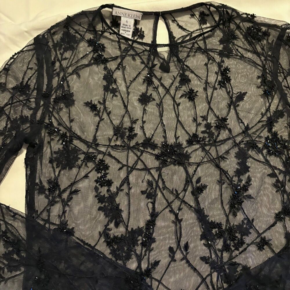 Anne Klein Y2K Beaded Mesh Long Sleeve Blouse Top Size 6 2000s Fairy Grunge - Picture 8 of 8